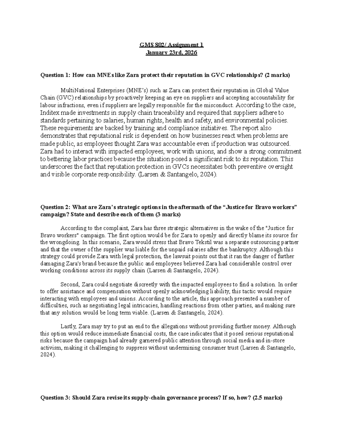 GMS 802 Assignment 1: Reputation Management Strategies for Zara in GVCs ...