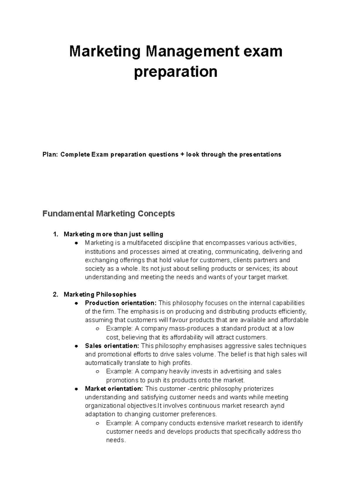 Marketing Management Exam Prep: Key Concepts & Strategies - Studocu