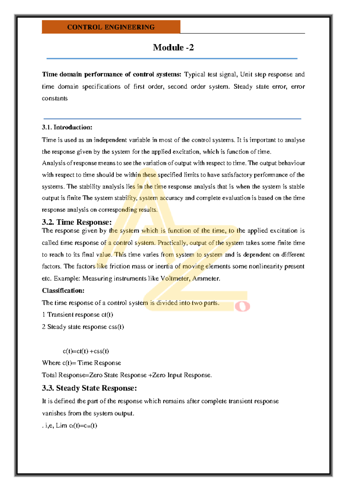CE Mod2: Time Domain Performance of Control Systems Analysis - Studocu