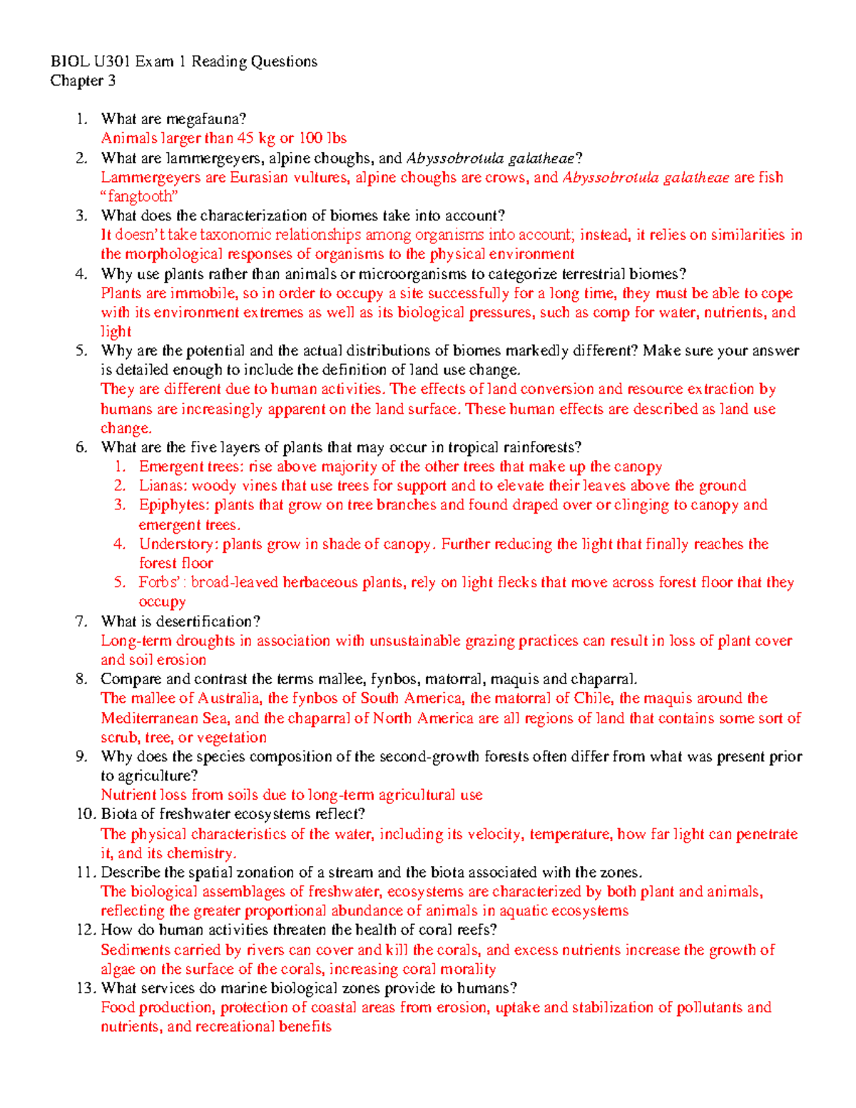 BIOL U301 Exam 1 Chapter 3 Reading Questions & Key Concepts - Studocu