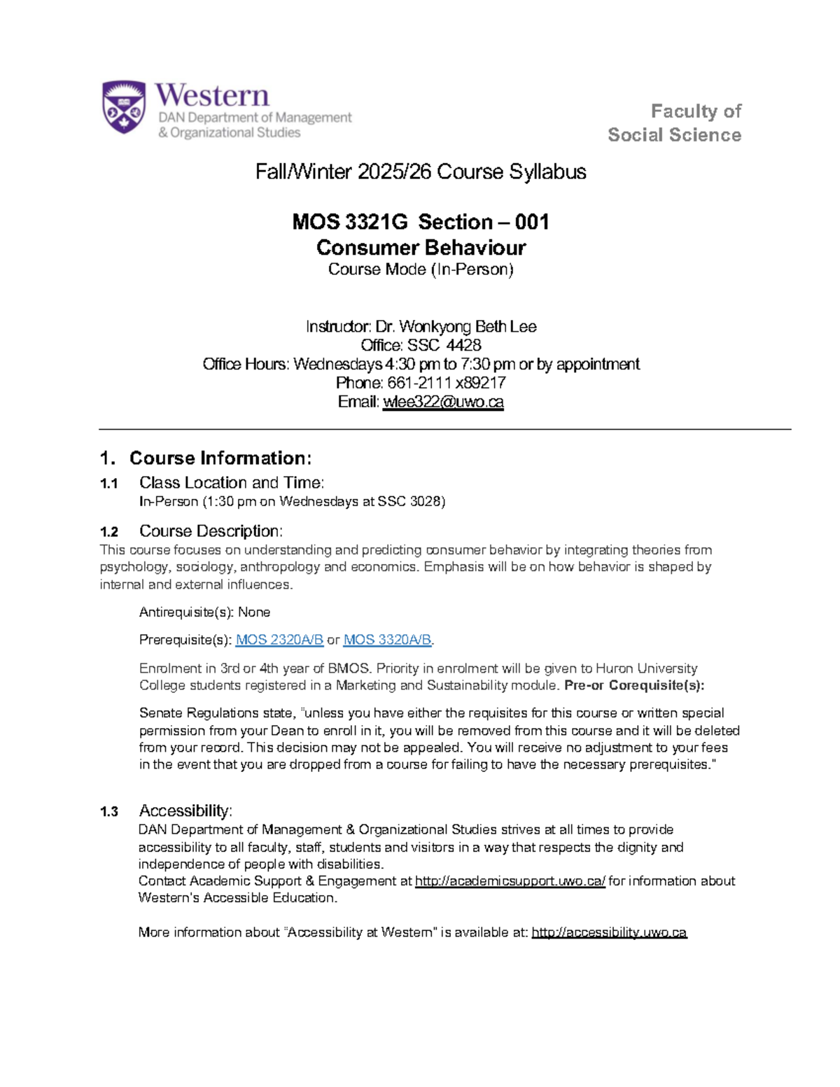 2526G MOS 3321G - Syllabus for Consumer Behaviour Course - Studocu