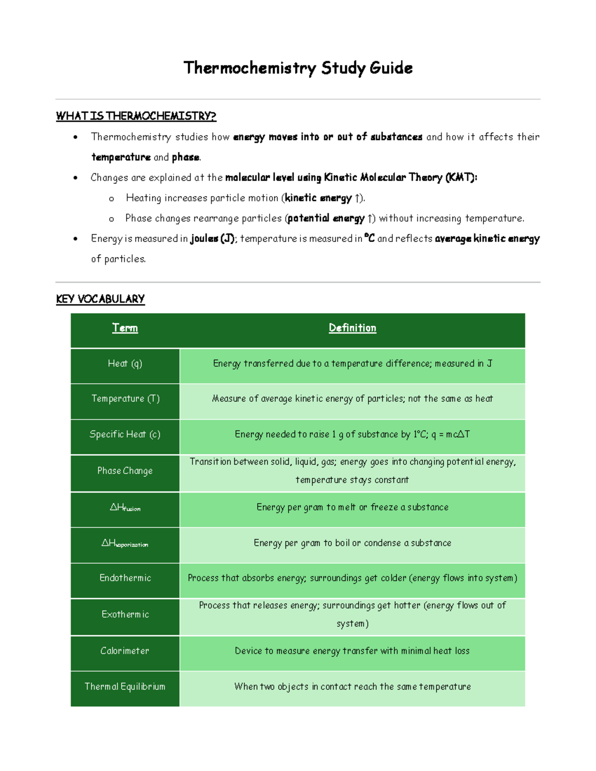 Thermochemistry Study Guide: Energy Transfer & Phase Changes - Studocu