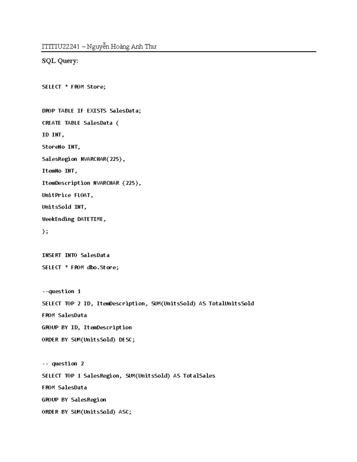 Lab1 - SQL Queries and SalesData Visualization for ITITIU22241 - Studocu