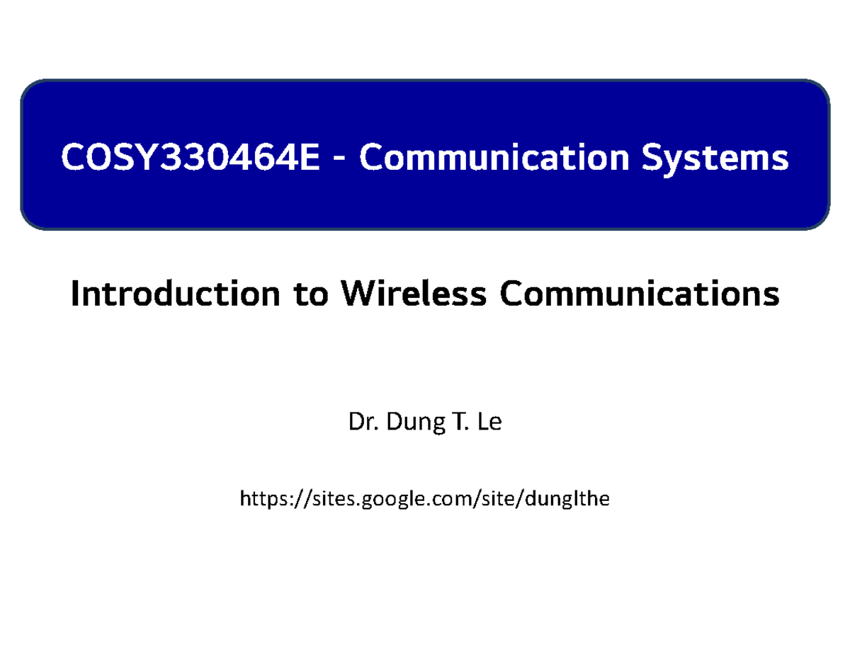COSY330464E Chapter 1 - Intro to Wireless Communication - Studocu