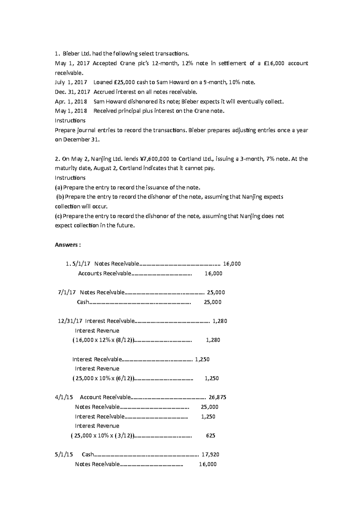 BIE 101 - Journal Entries for Notes Receivable Transactions - Studocu