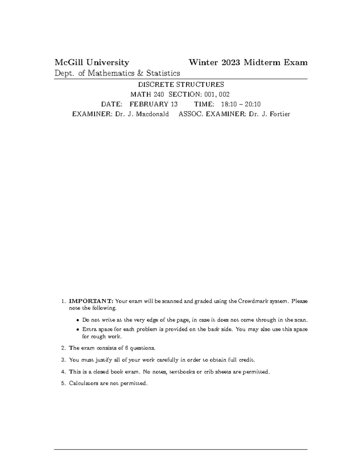 MATH 240 Winter 2023 Midterm Exam - Discrete Structures - Studocu