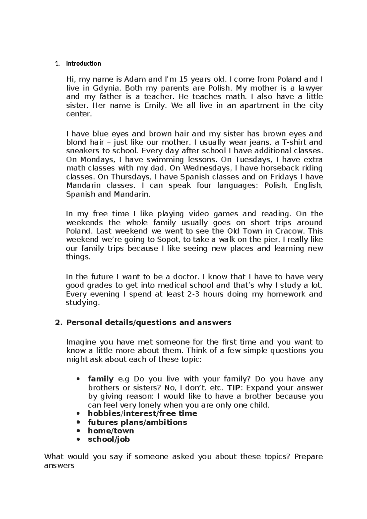 1. Introduction - English Self-Introduction and Dialogue Practice - Studocu