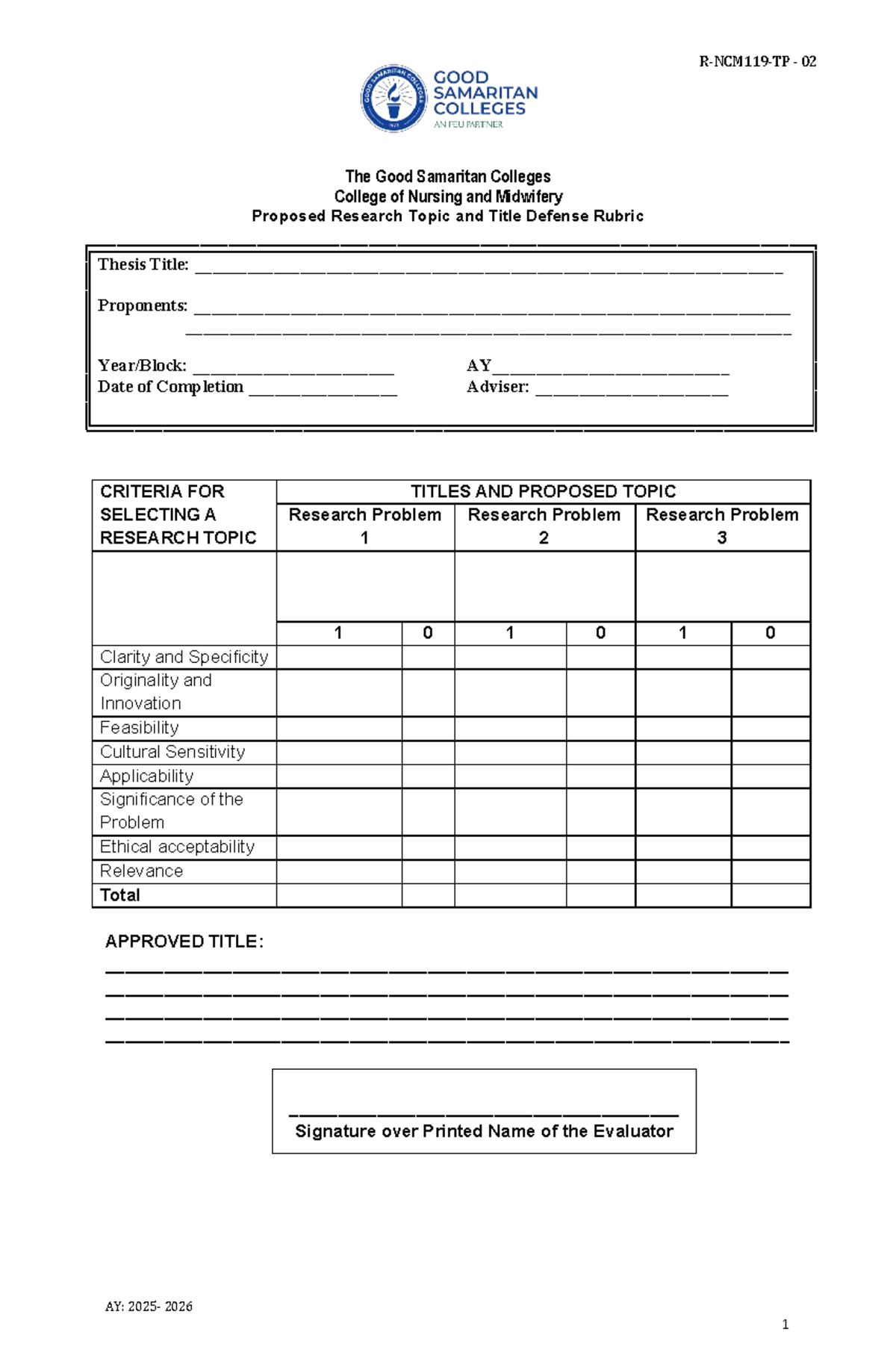 Rubric for Research Topic Defense - NRES1 02 - Studocu