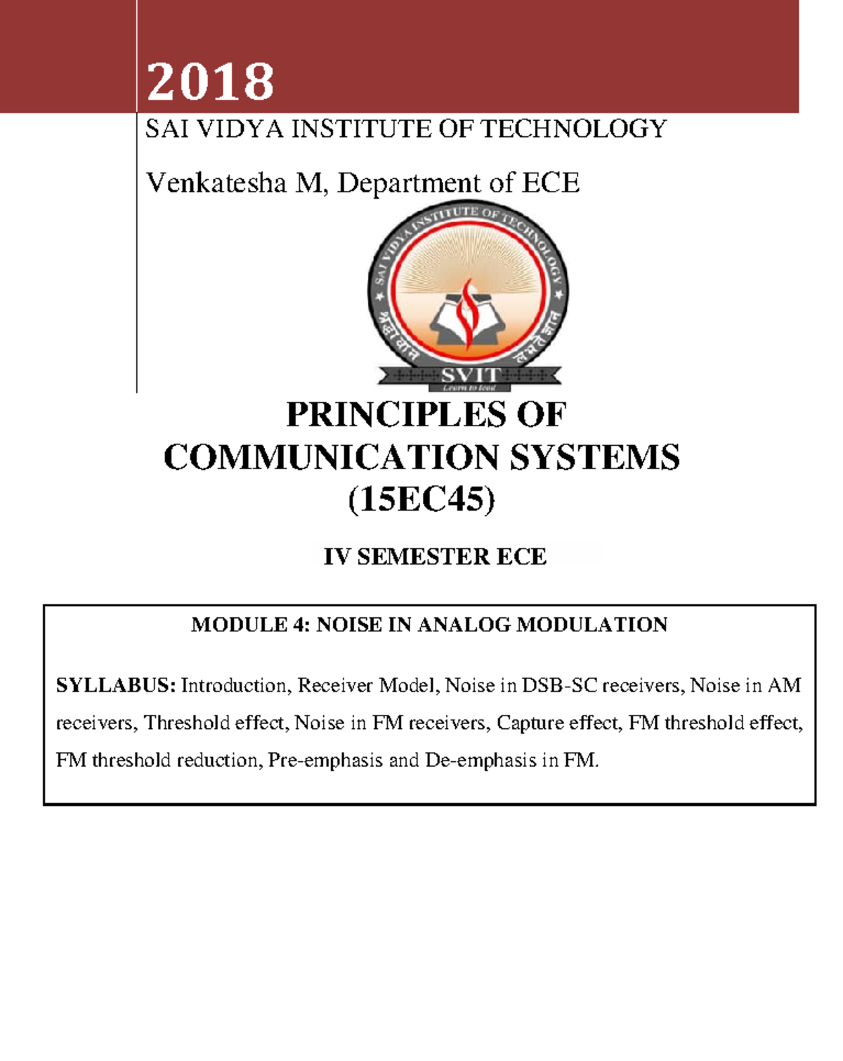 Module 4 (SVIT) - notes - Electronis - PRINCIPLES OF COMMUNICATION ...