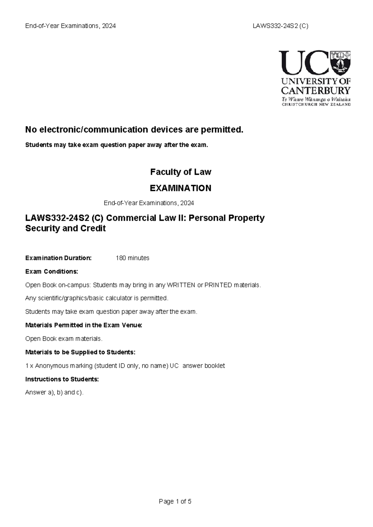 2024 Final Exam LAW332 - Commercial Law II Practice Questions - Studocu