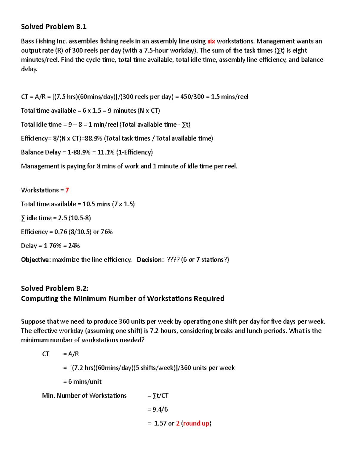 Solved Problems for Chapter 8 (Pages 123-145) in Assembly Line ...