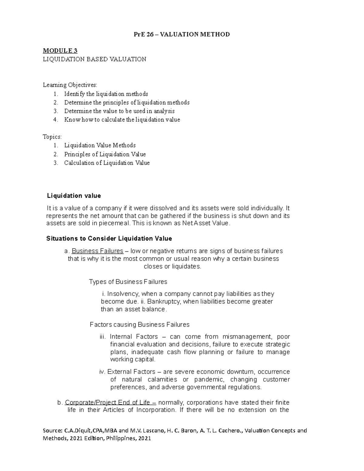 Module 3 - Liquidation Based Valuation - Financial Accounting - USA ...