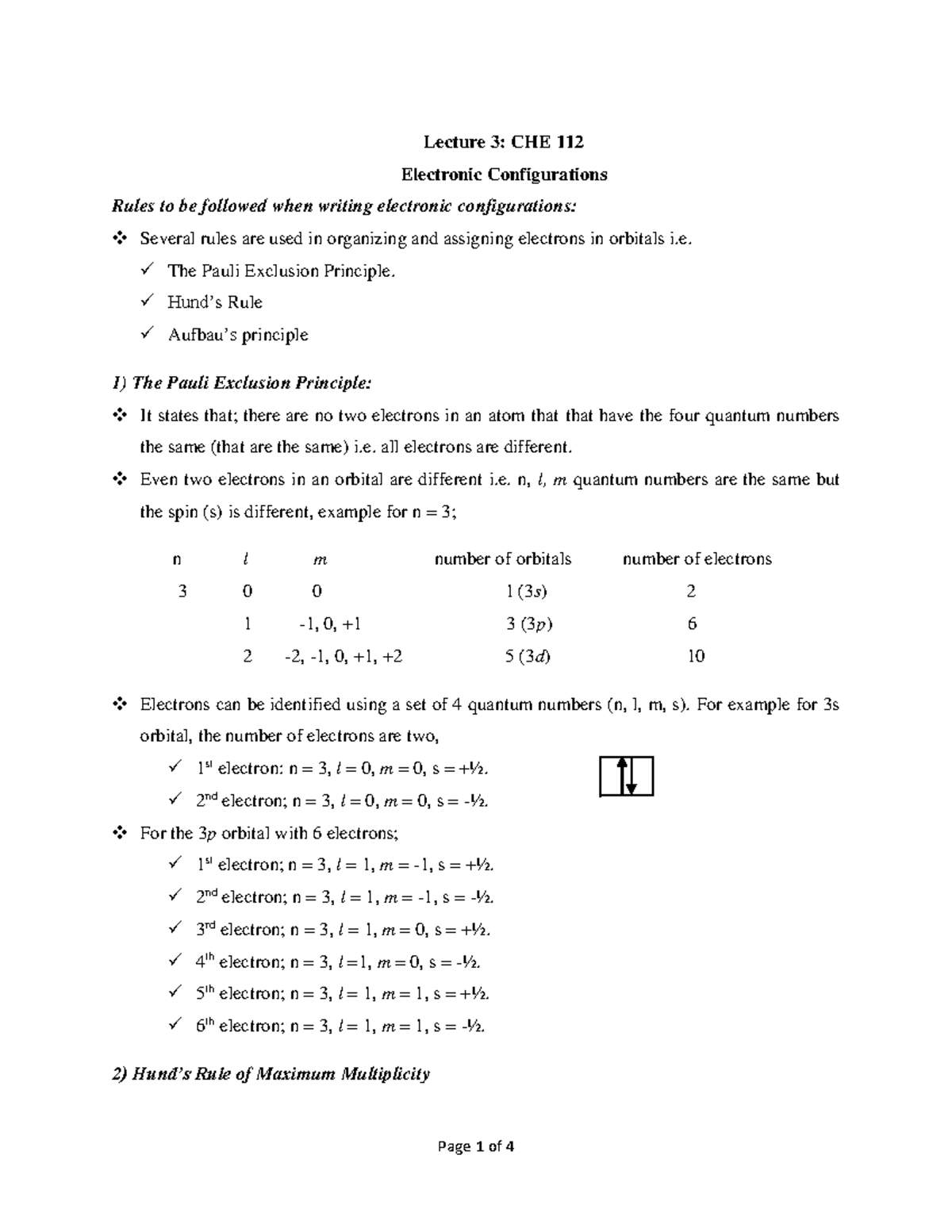 CHE112 lec3 - past exam papers - Lecture 3: CHE 112 Electronic ...
