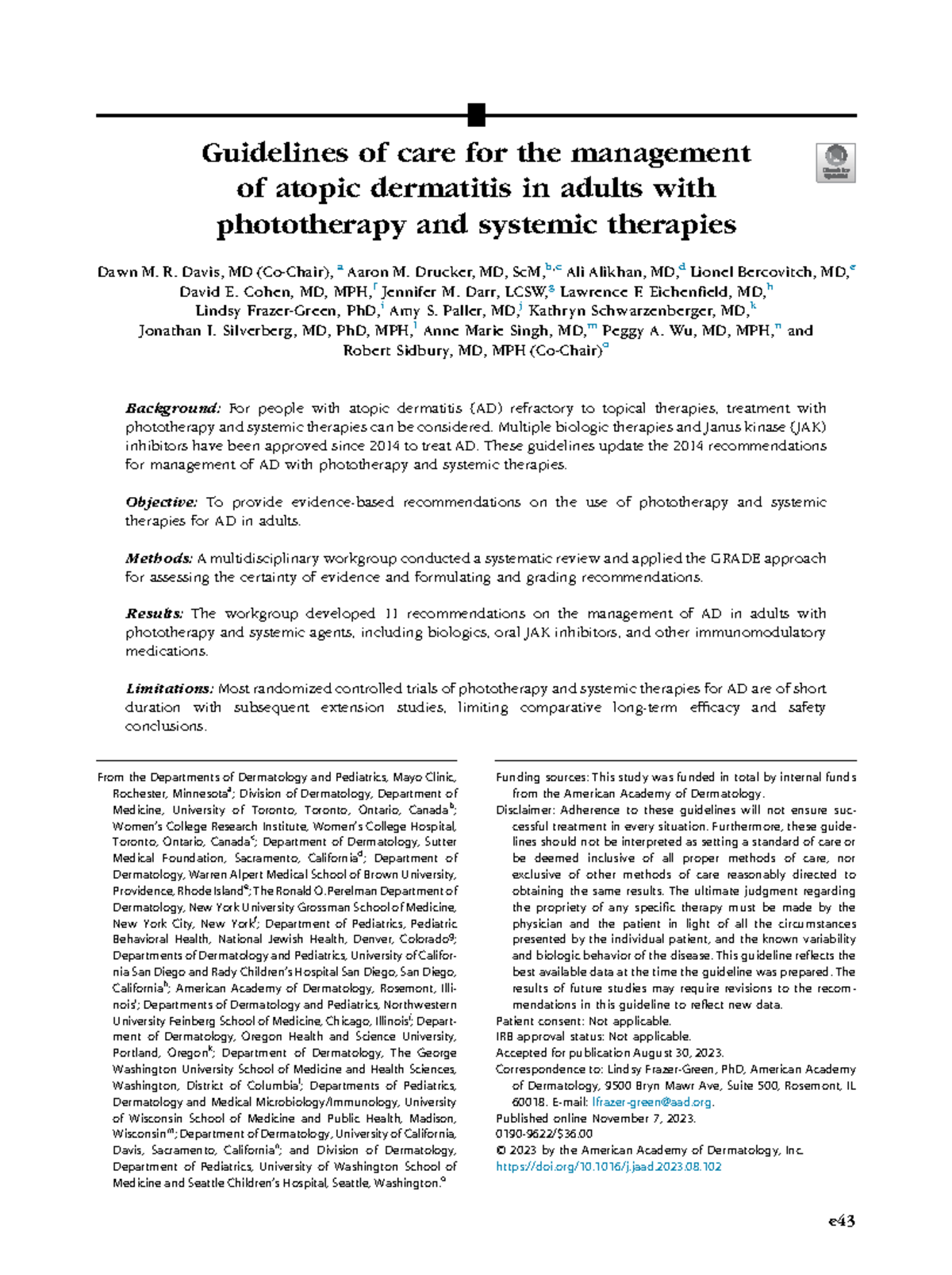 Guidelines for Managing Atopic Dermatitis in Adults: Phototherapy ...