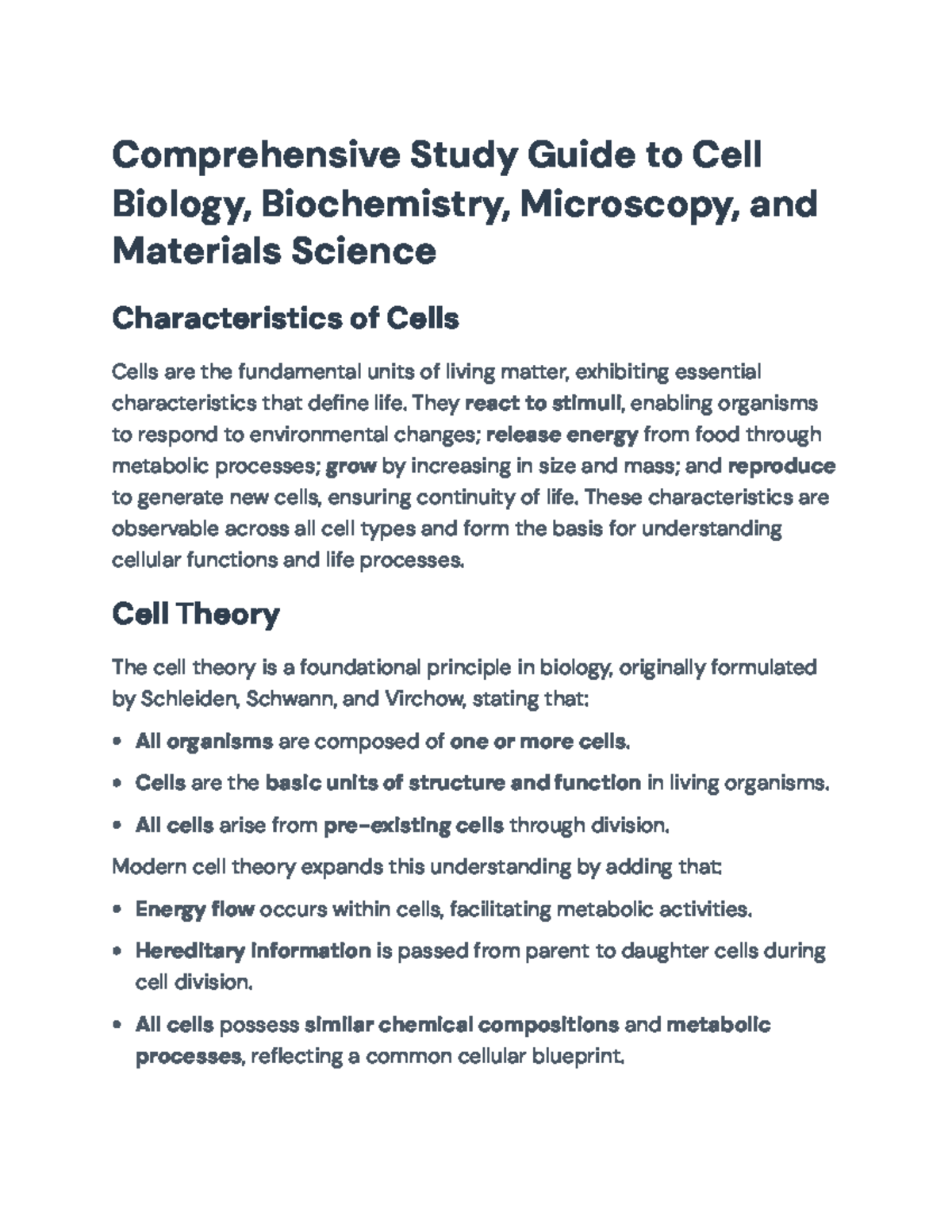Comprehensive Study Guide for Cell Biology, Biochemistry, and ...