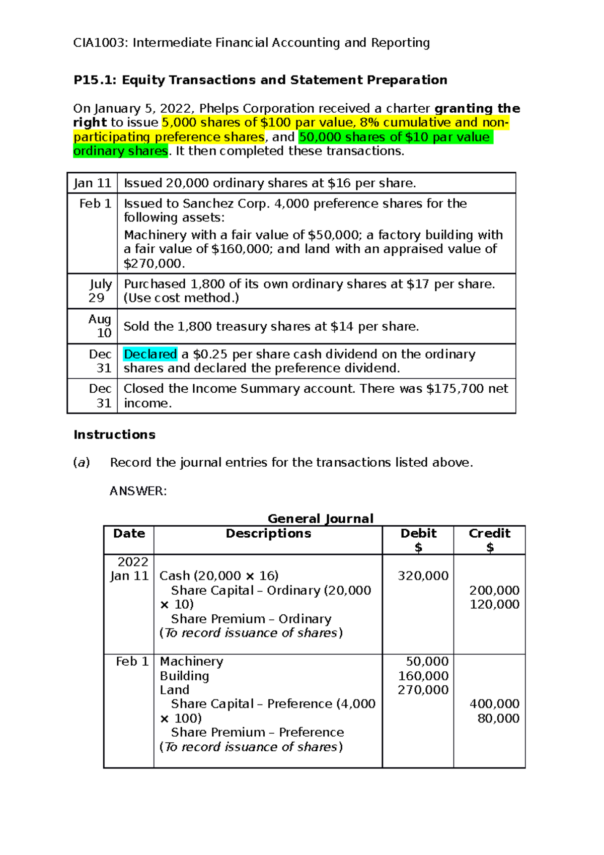 Week 12 Tuto: Equity Instruments & Treasury Shares Explained - Studocu