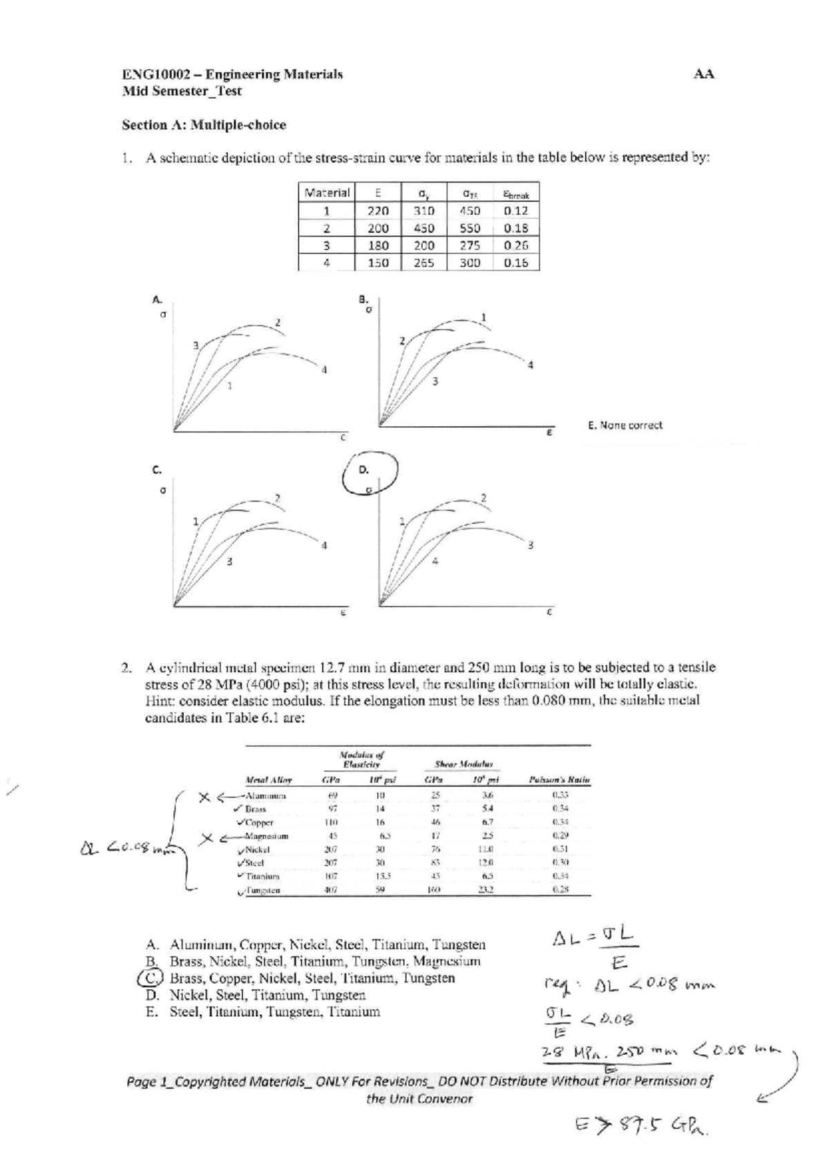 Engineering Materials AA Mid Semester Test Practice Solutions - Studocu