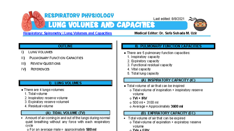 Respiratory Physiology Spirometry Lung Volumes Capacities Notes