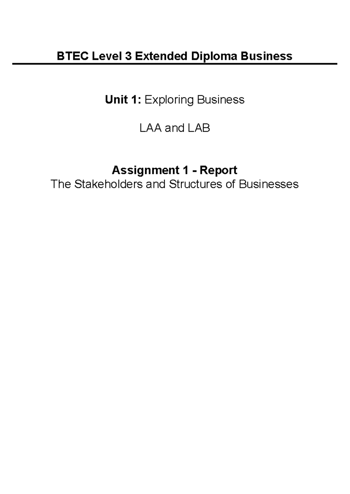 BTEC Level 3 Business - Unit 1 Assignment 1: Business Structures ...