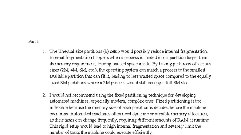 CS101: Internal Fragmentation and Memory Partitioning Analysis - Studocu
