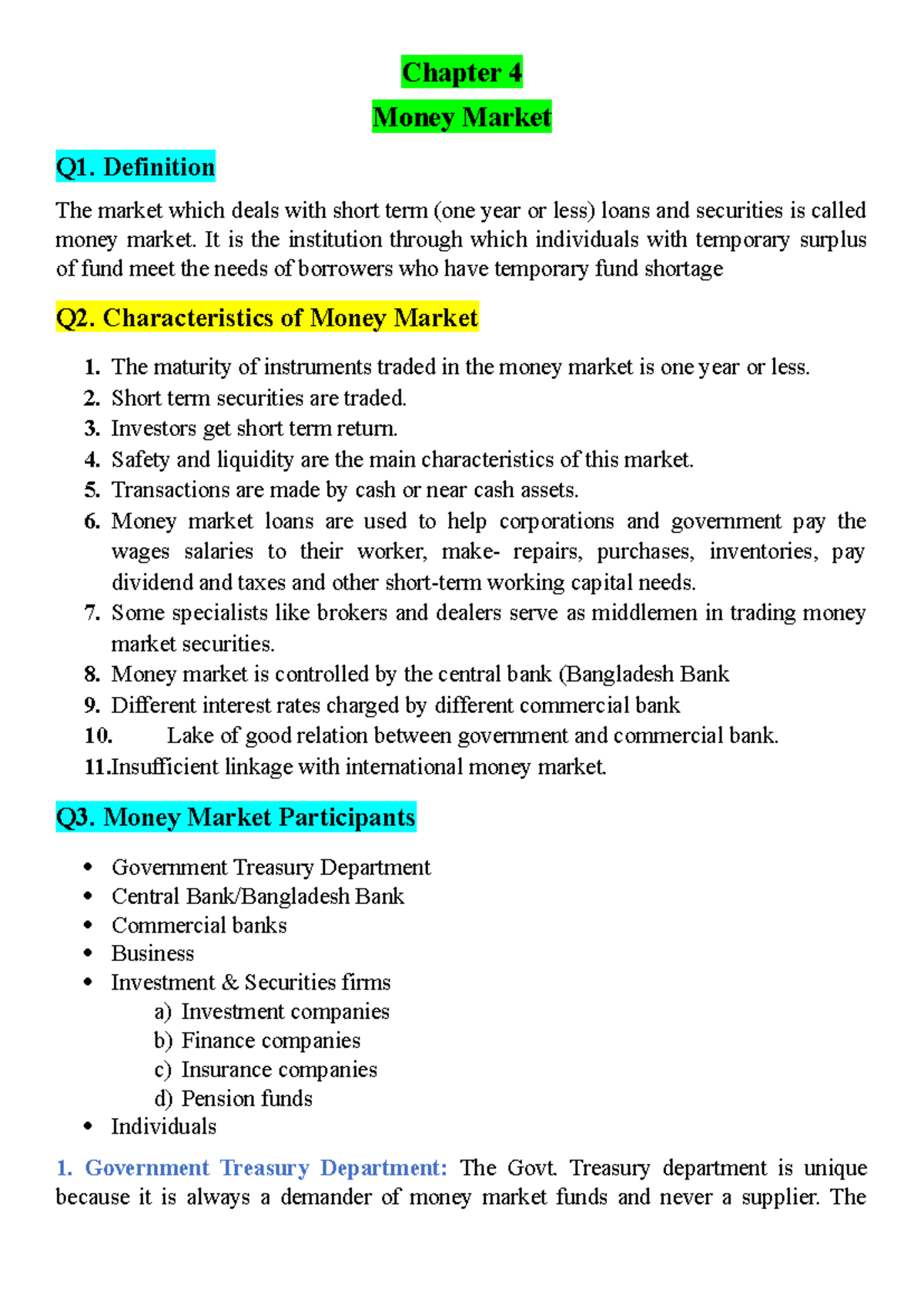 FIM-Final-Exam: Chapter 4 Money Market Overview and Key Concepts - Studocu