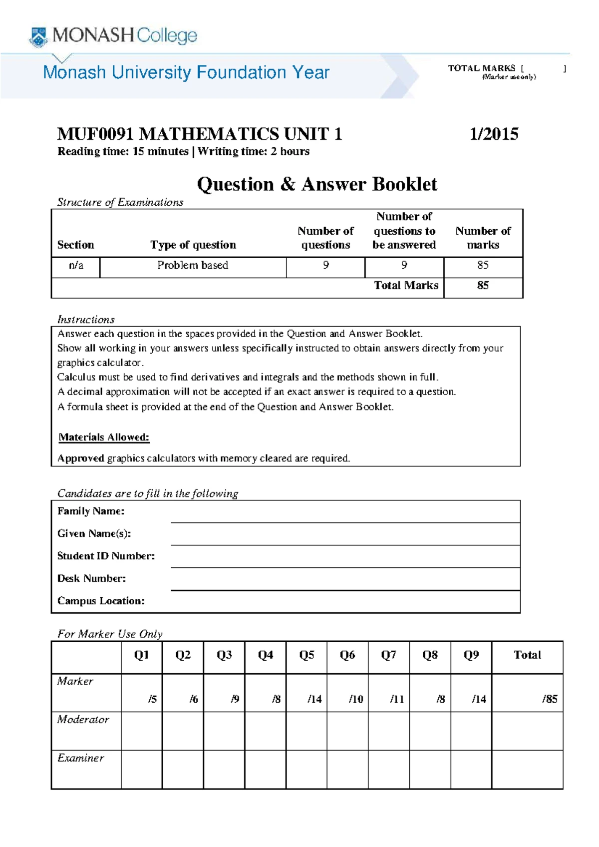 2 2014 MUF0091 Mathematics - Questions - MATHEMATICS UNIT 1 MUF FINAL ...