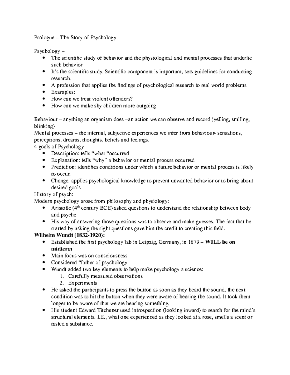 Psych 1000U - Midterm 1 Study Guide - Prologue – The Story of ...