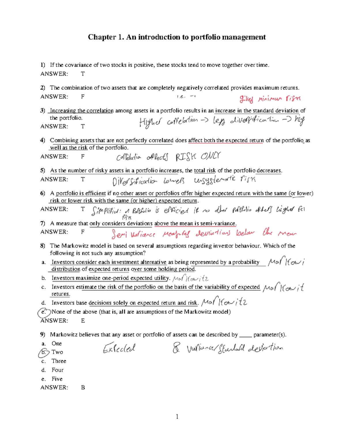 TB Ch 1: Intro to Portfolio Management - Key Concepts & Answers - Studocu