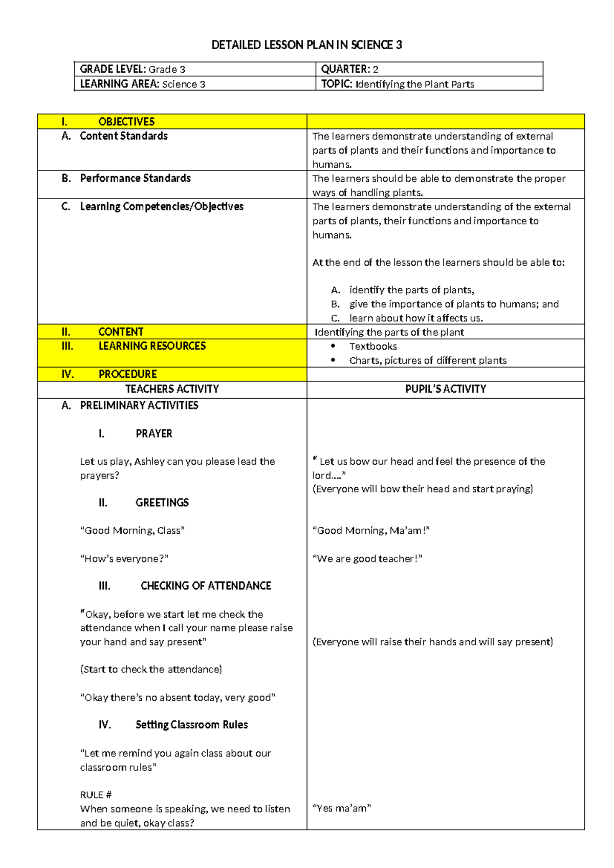 Detailed Lesson Plan In Science 3 2 Detailed Lesson Plan In Science