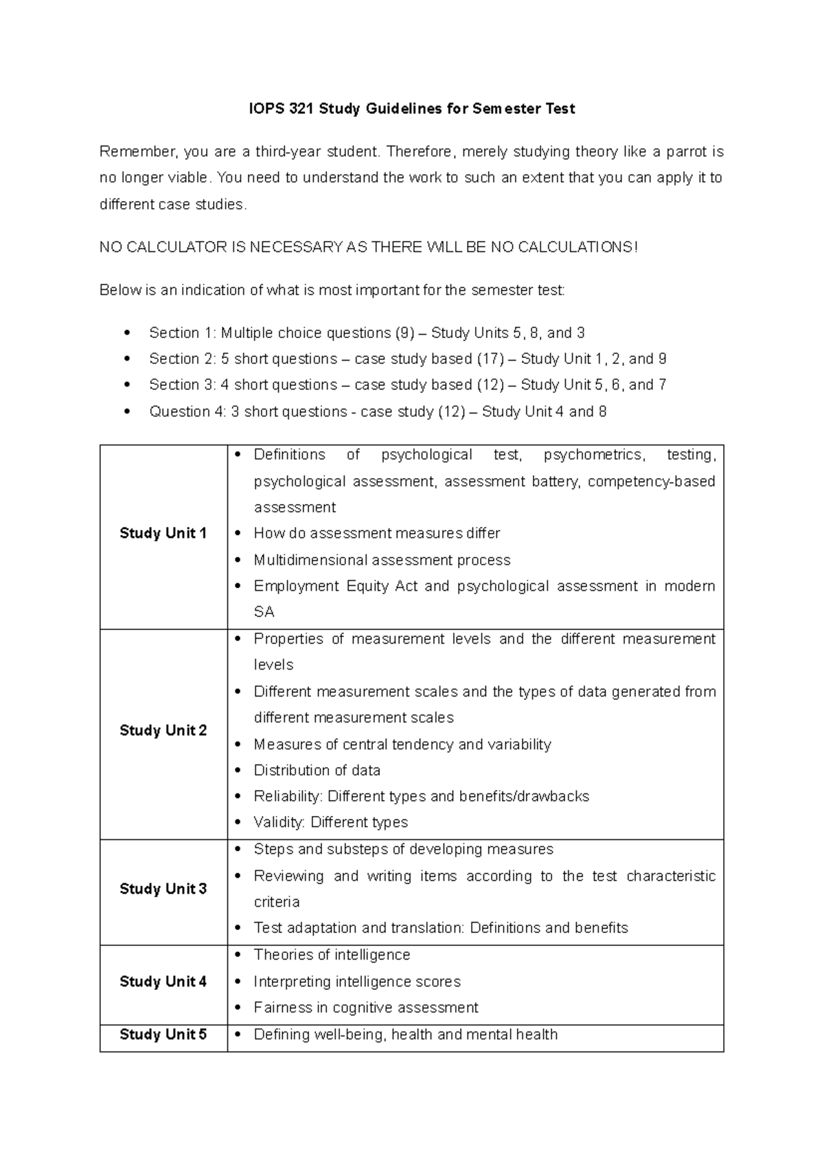 IOPS 321 Semester Test Study Guidelines: Key Topics & Focus Areas - Studocu