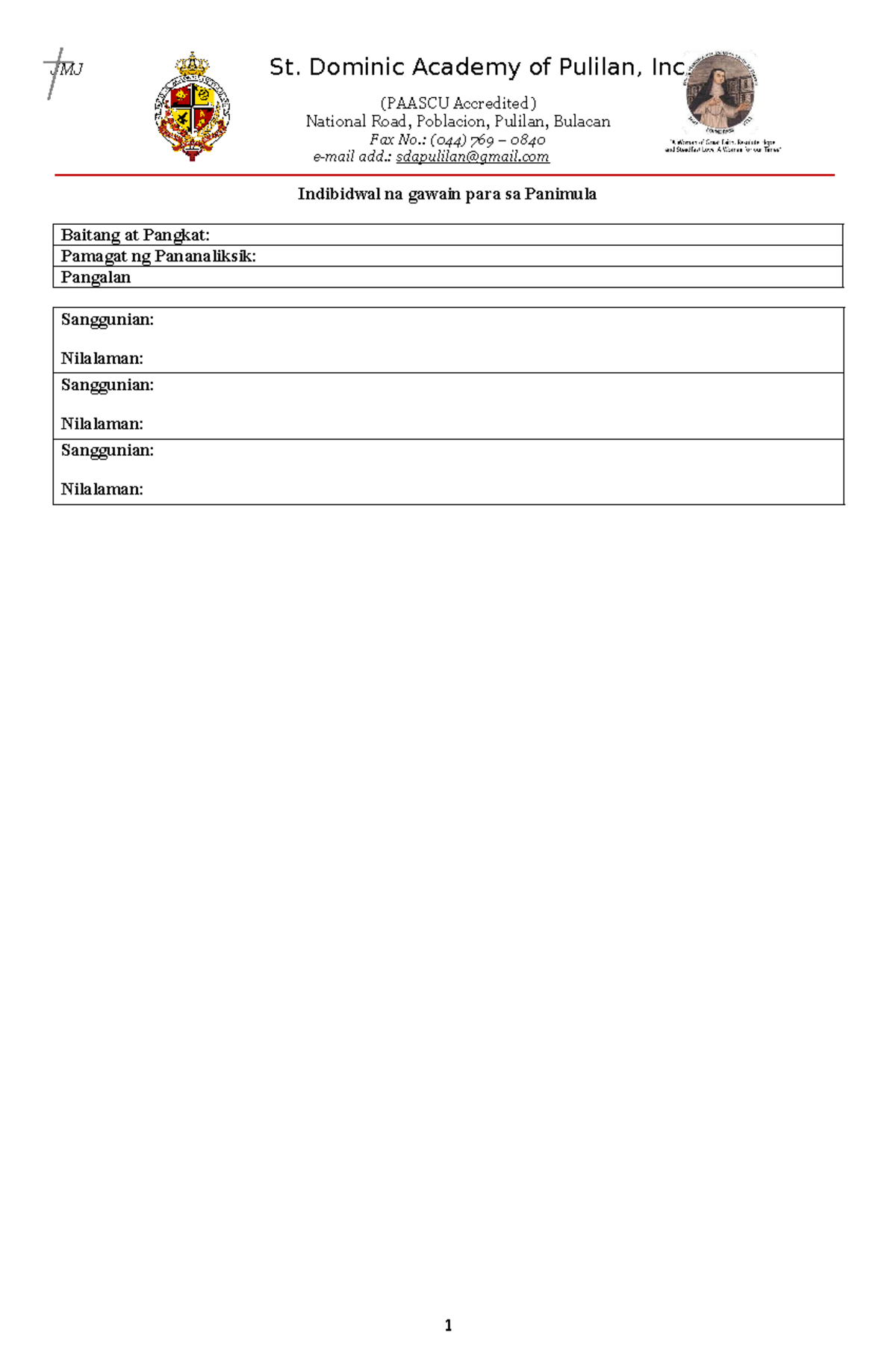 Intro-Indibidwal - assignments - St. Dominic Academy of Pulilan, Inc ...