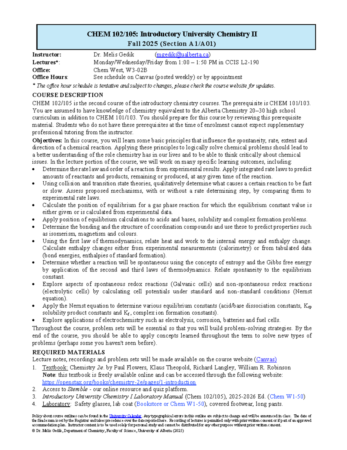 25 Fa CHEM 102 - Introductory Chemistry II Syllabus 2025 - Studocu