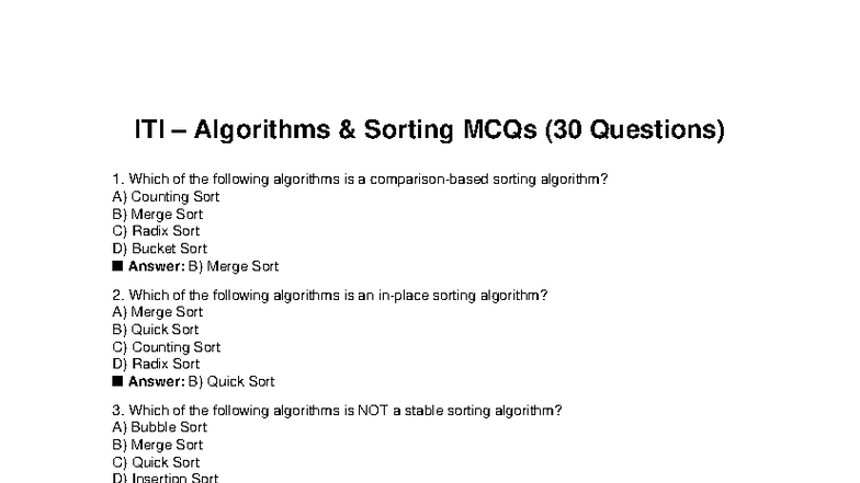 5-Sorting - Database - ITI – Algorithms & Sorting MCQs (30 Questions ...