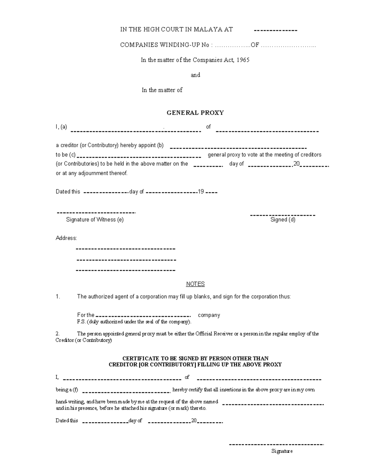 Proksi Am - Formal Proxy Form for Winding-Up Cases - Studocu