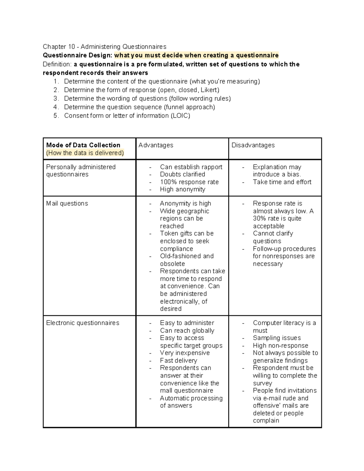 MOS 3280 - Final Exam Notes on Questionnaire Design and Sampling - Studocu