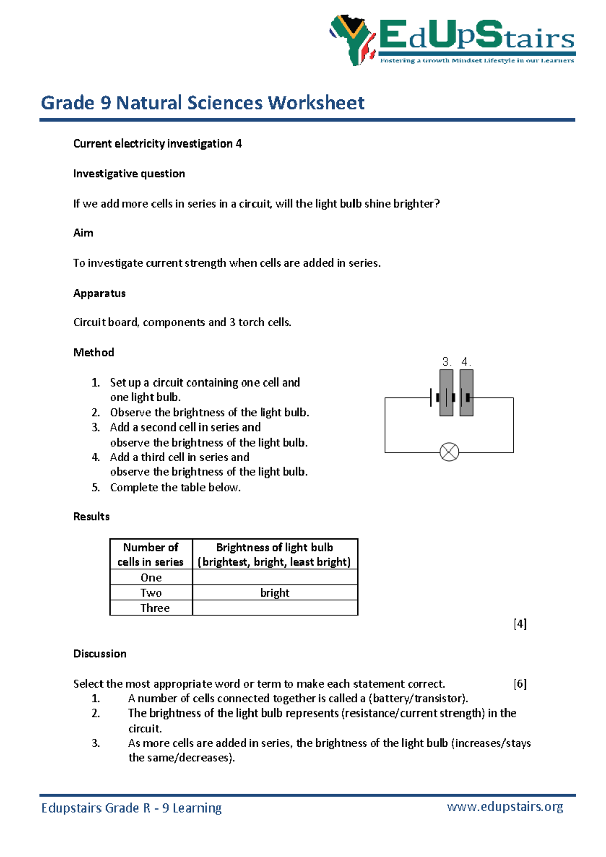 Grade 9 Natural Sciences: Current Electricity Investigation 4 - Studocu