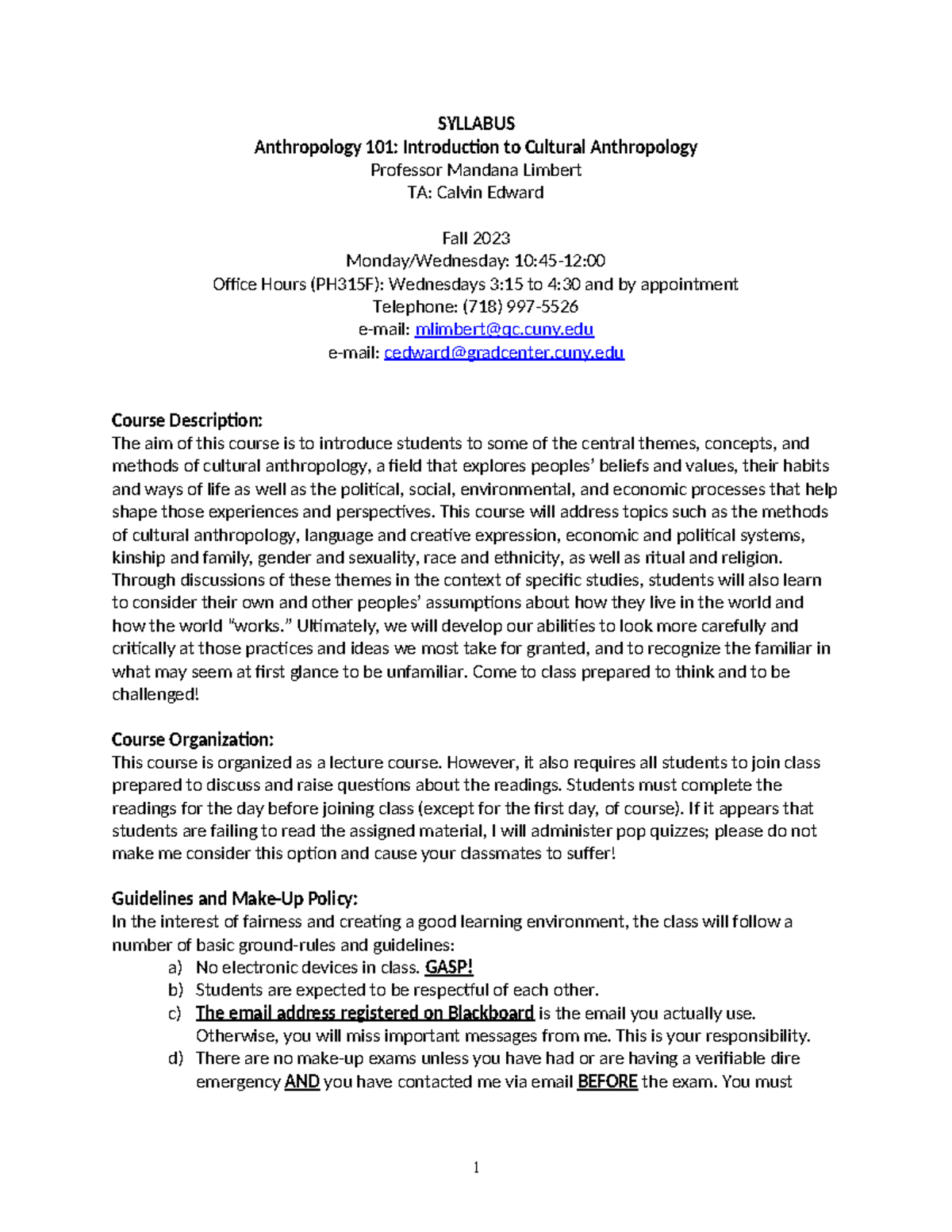 ANTH 101 - Fall 2023 Syllabus: Cultural Anthropology Overview - Studocu