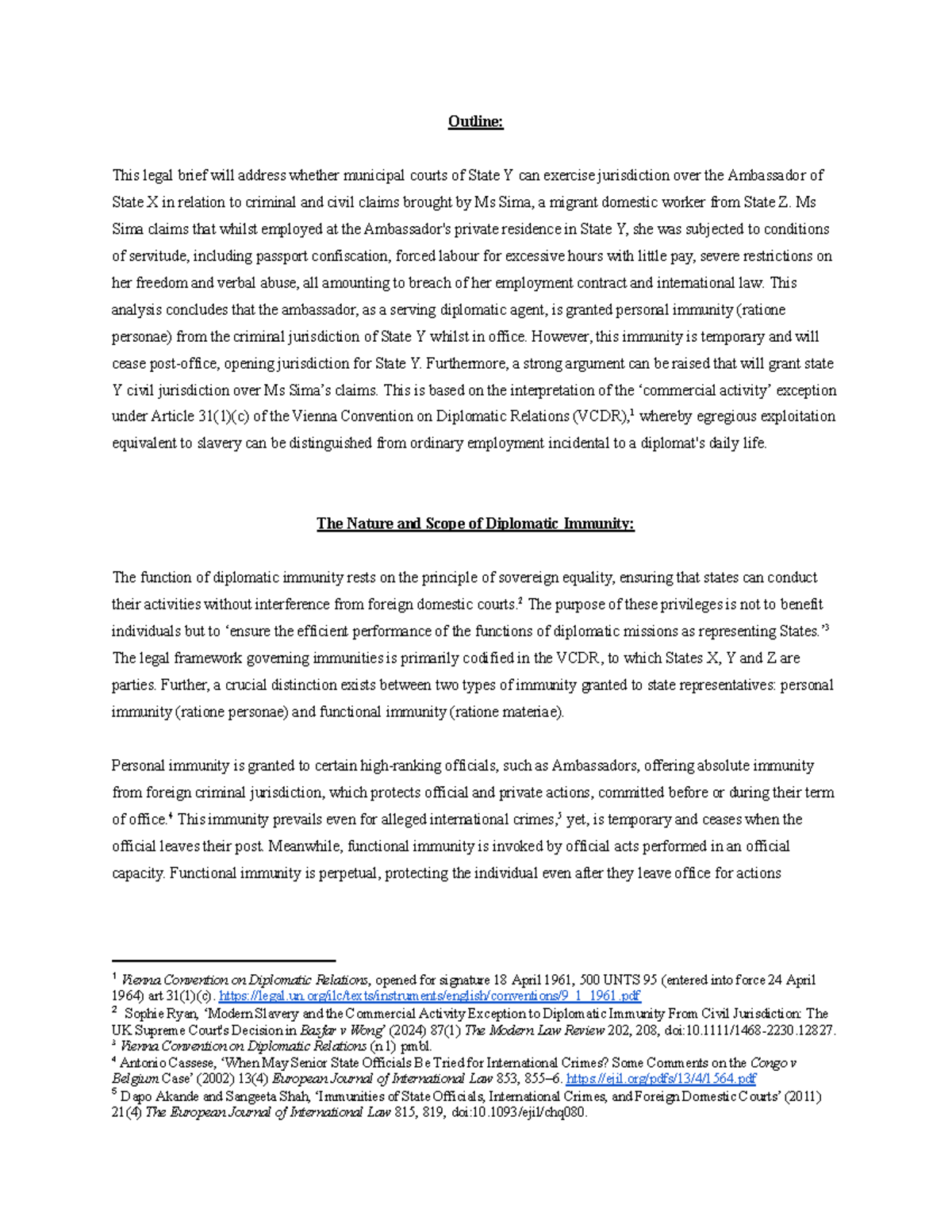 Legal Brief: Diplomatic Immunity & Jurisdiction in State Y (Assignment ...