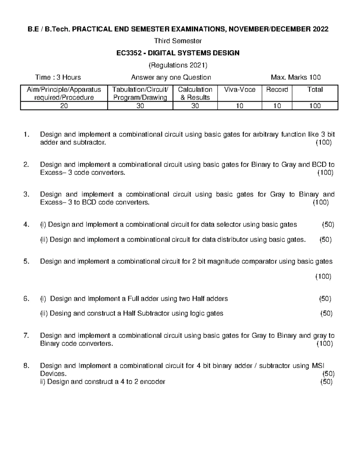 EC3352 Digital System Design Practical Exam Record - Set 4 - Studocu