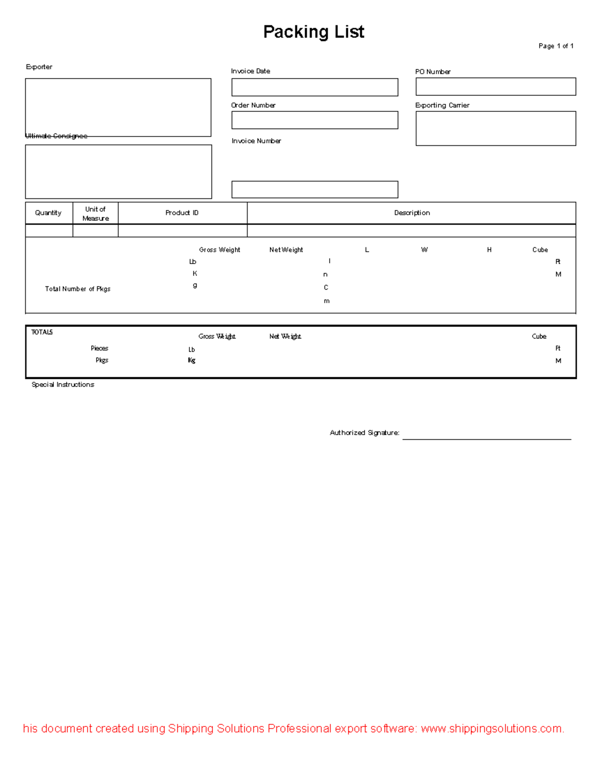 Packing-List - Packing list mẫu - TOTALS Gross Weight Net Weight Cube ...