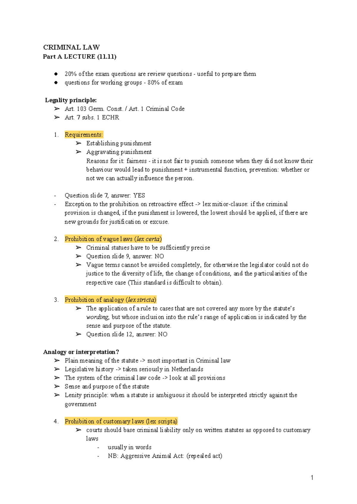 Criminal LAW - Week 1A Lecture Notes on Key Principles and Theories ...