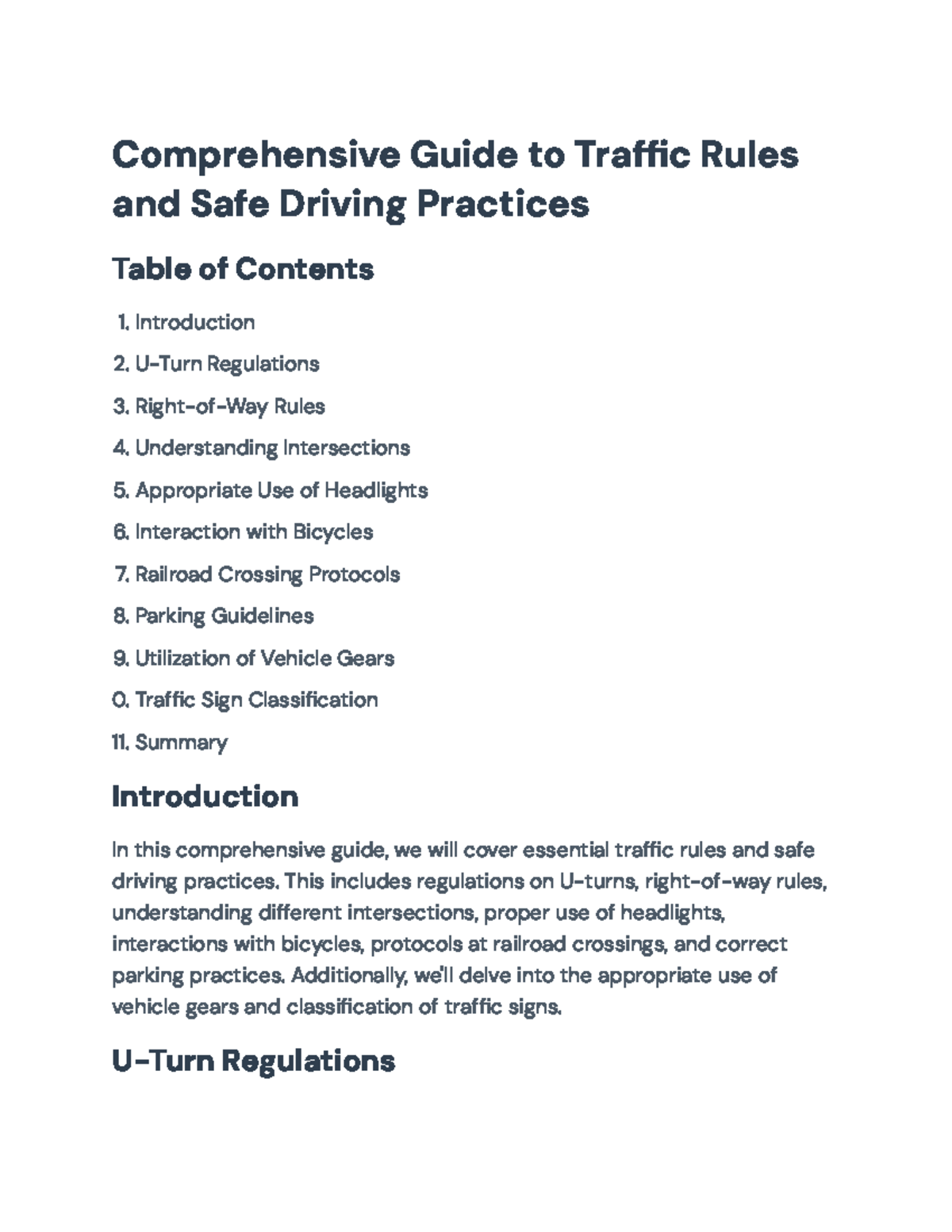Comprehensive Traffic Rules and Safe Driving Practices Guide ...