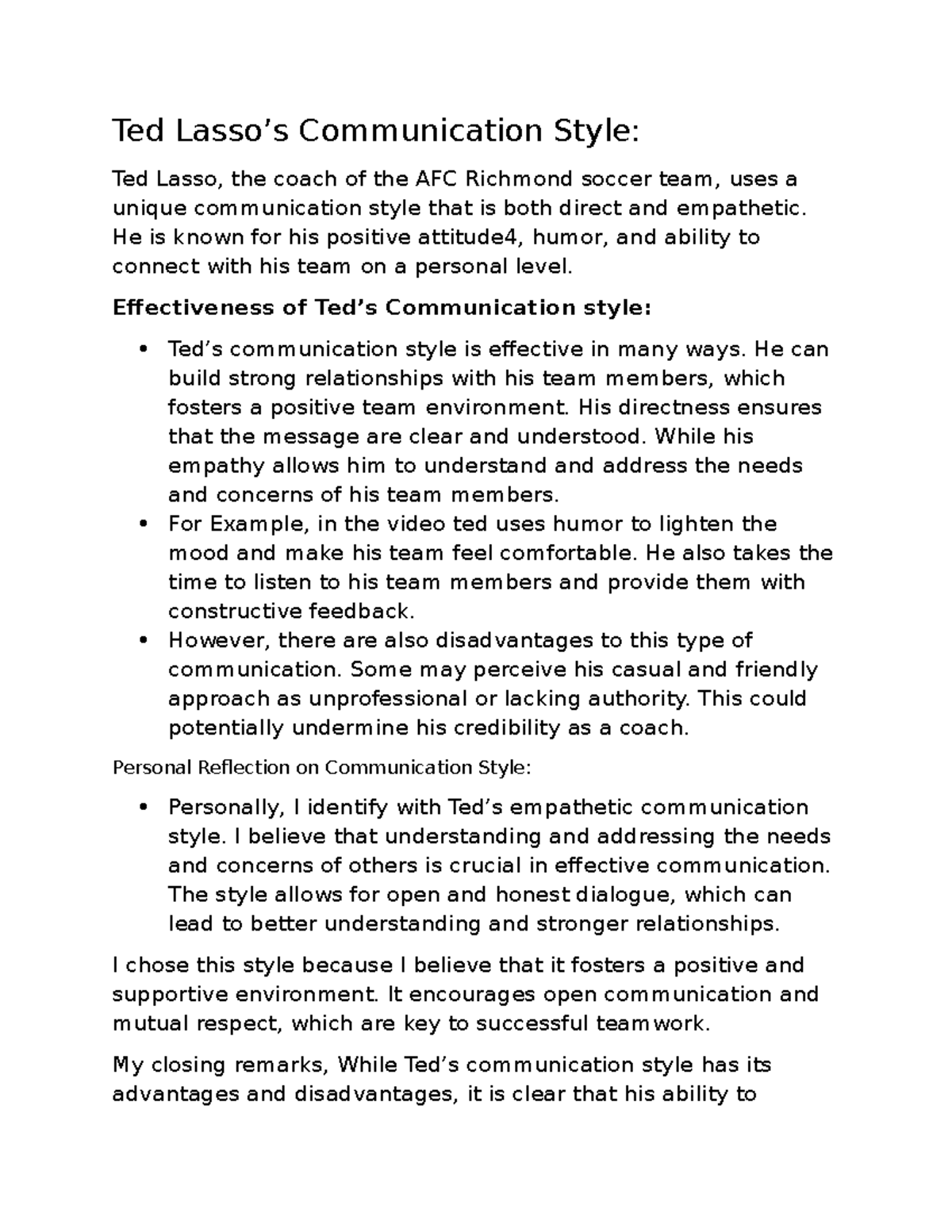 Ted Lasso's Communication Style: Empathy & Effectiveness Analysis - Studocu