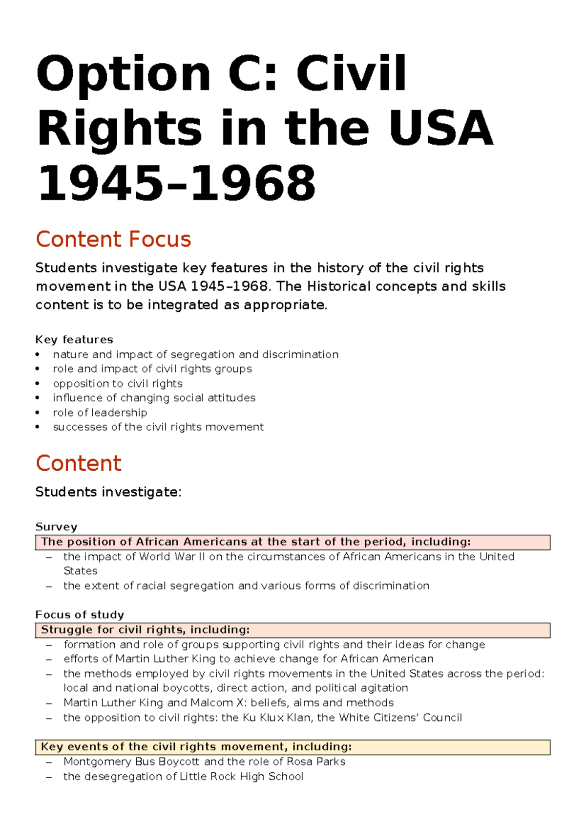 Civil Rights Movement in the USA: Key Features & Impact (CIV 101) - Studocu
