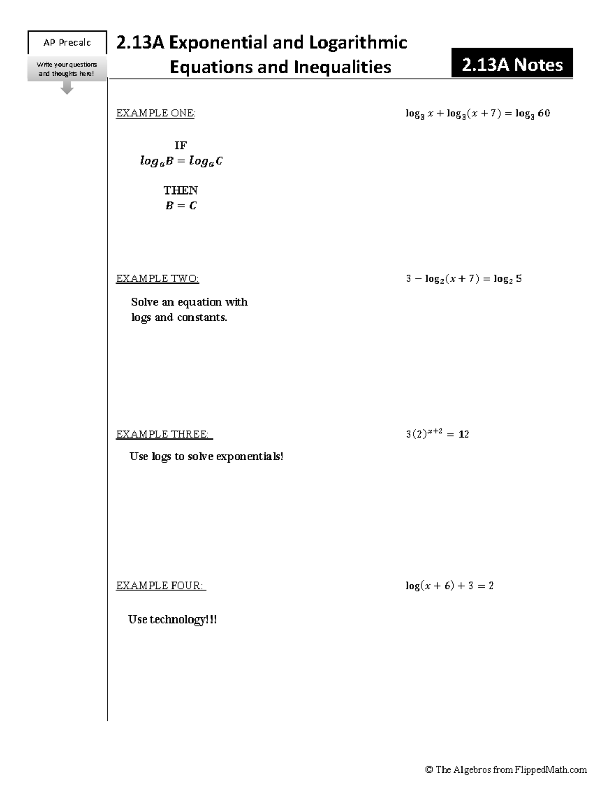 AP Precalc 2.13A Exponential & Logarithmic Equations Notes - Studocu