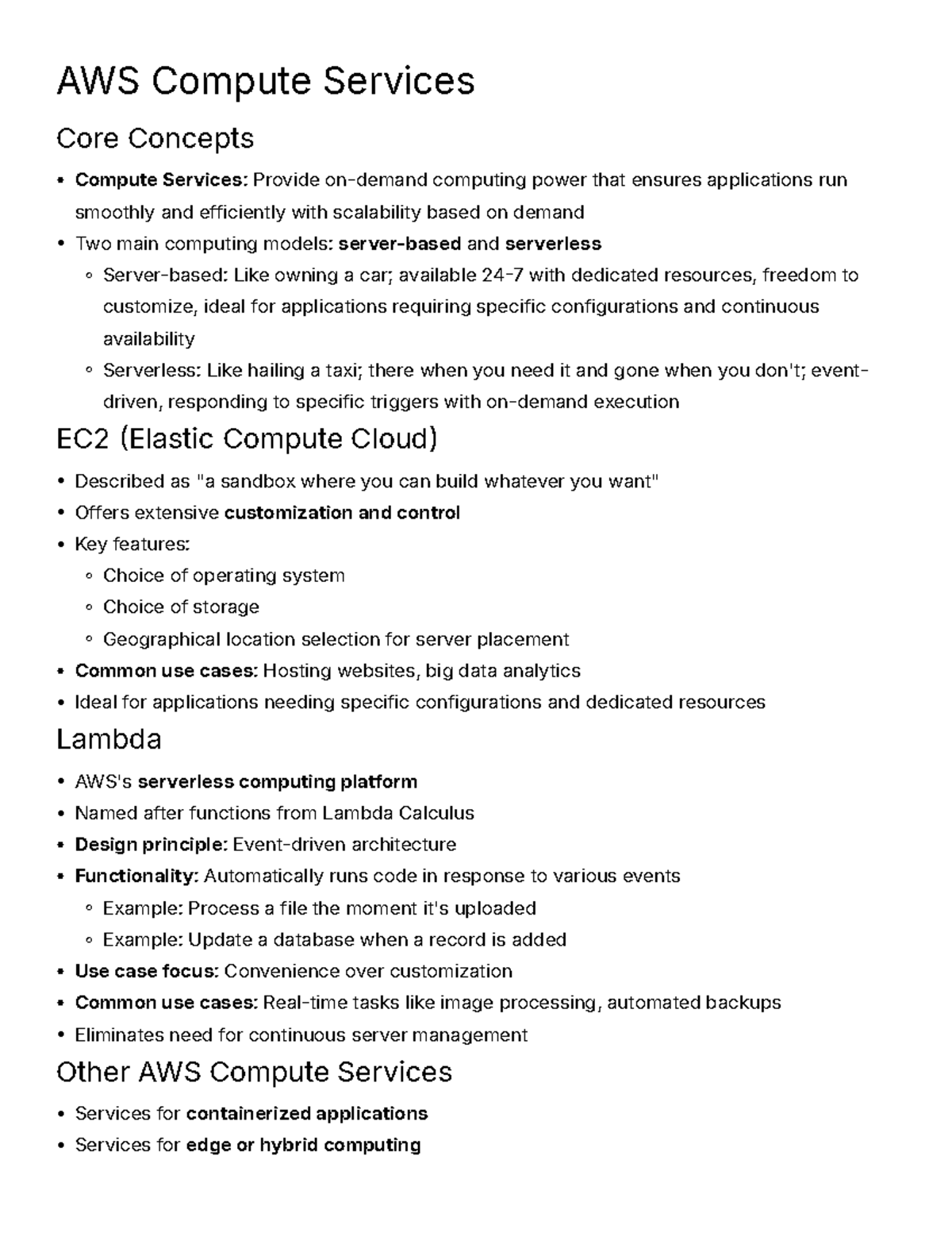AWS Compute Services Overview: Core Concepts and Applications - Studocu