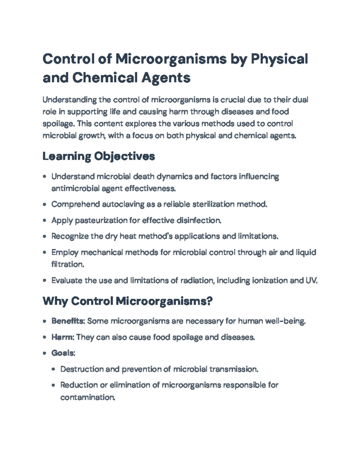 Control of Microorganisms: Physical & Chemical Methods (Course Code ...
