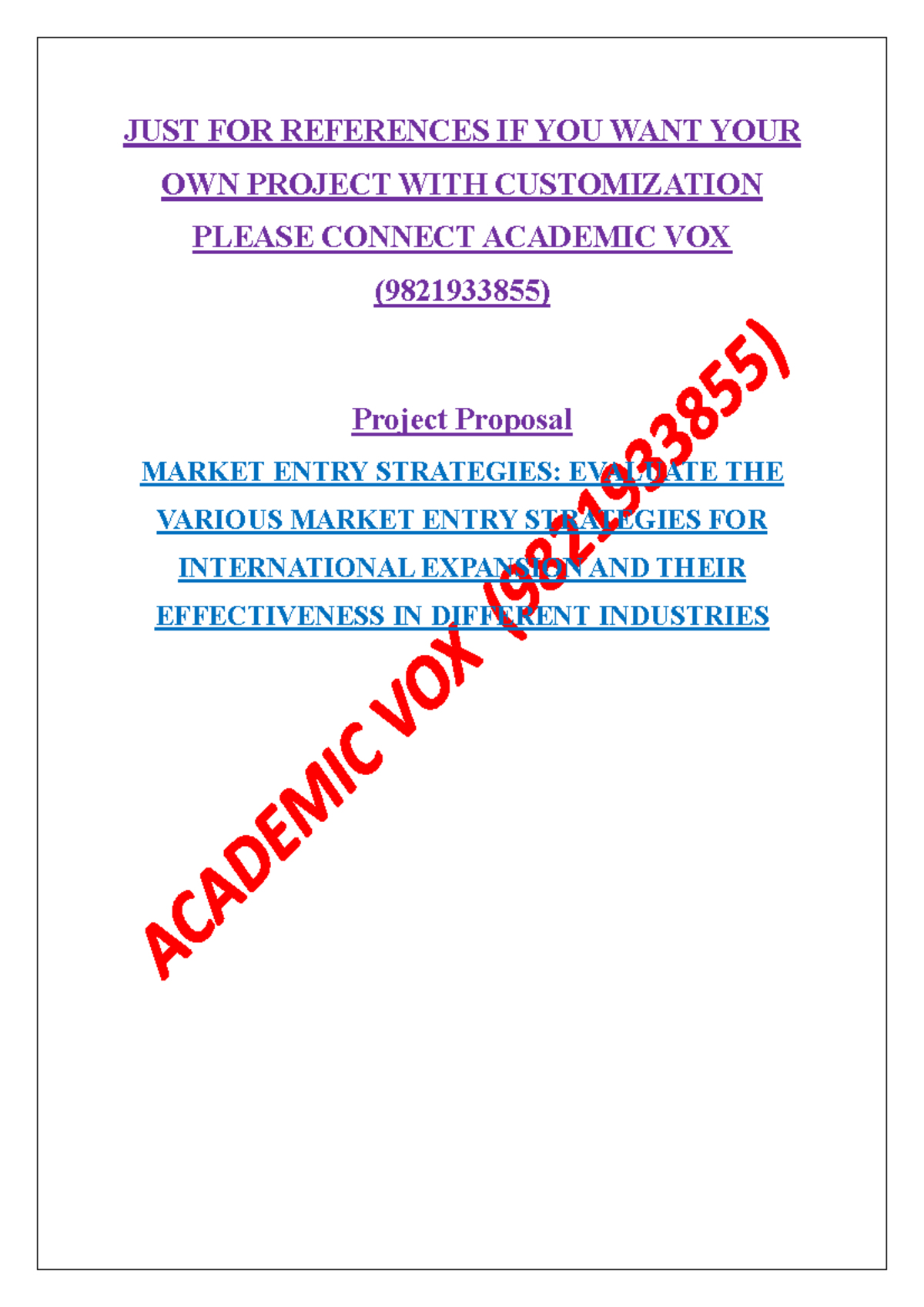 MBA - MMPP-01 - Project Proposal: Market Entry Strategies for Global ...