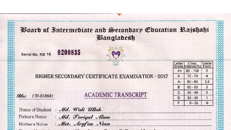 HSC Transcript - Board of Intermediate and Secondary Education Rajshahi ...