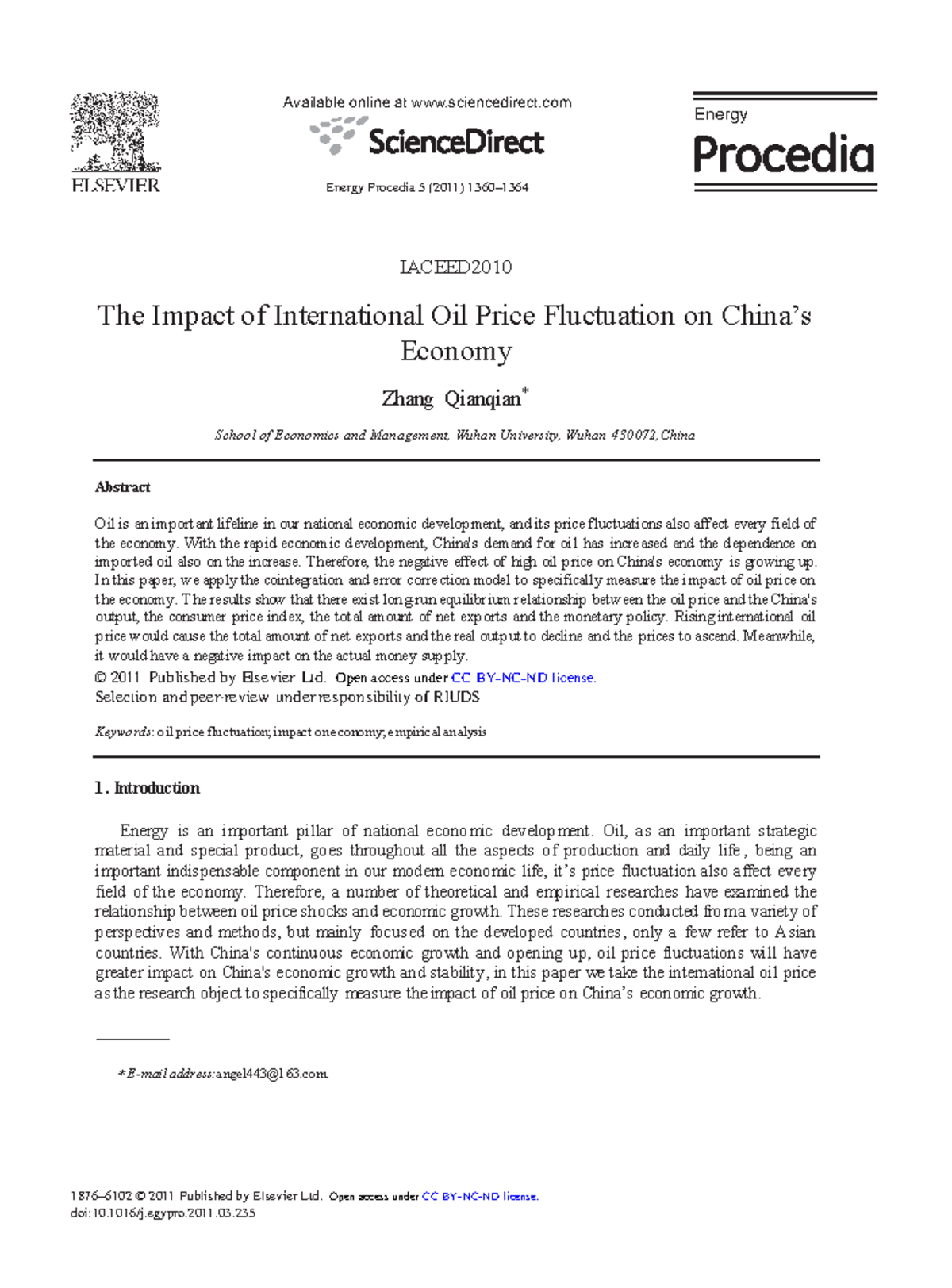 IACEED - Impact of Global Oil Price Fluctuations on China's Economy ...